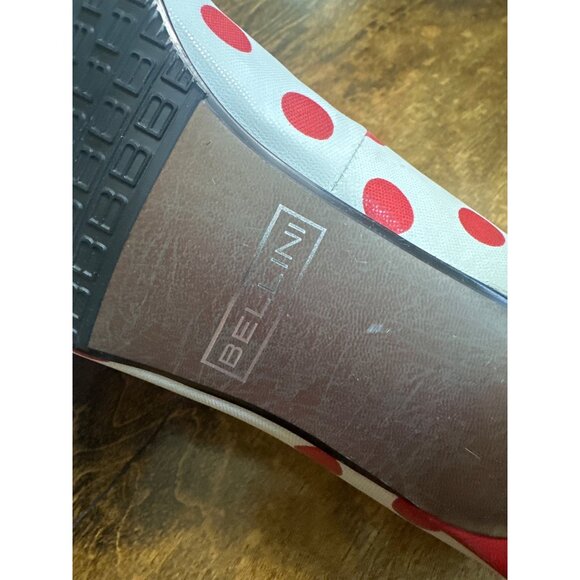 Red White Polka Dot Leather Peep Toe 2.5in Heels Bellini Bow  7 Retro Coquette - Picture 10 of 14